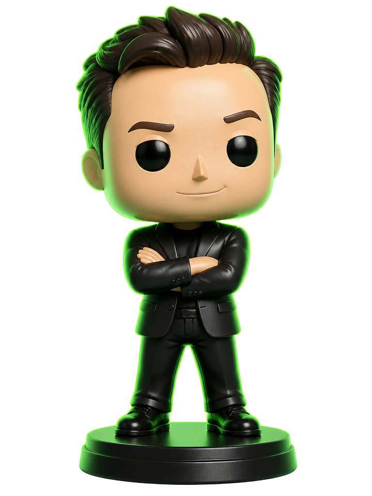 Boneco colecionável do Elon Musk com brilho verde neon